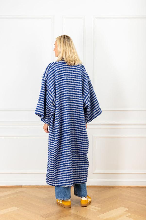 La Vie Cobalt Wool Stripes Maxi Duster