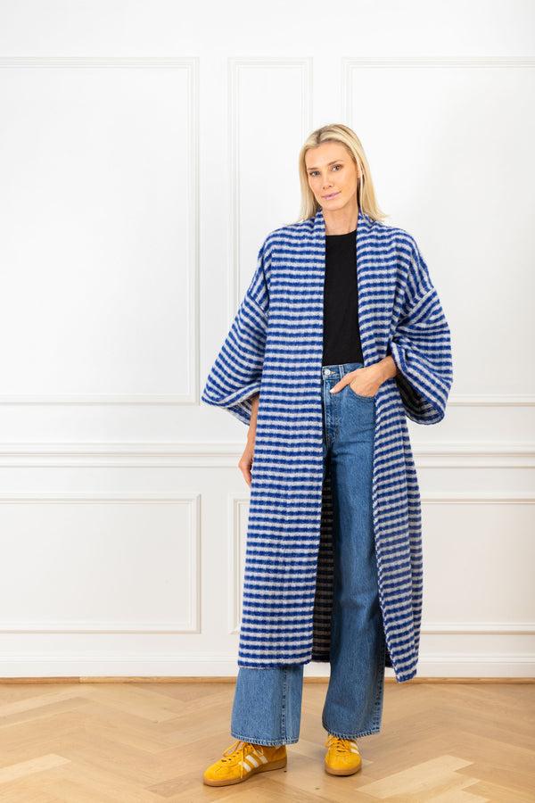 La Vie Cobalt Wool Stripes Maxi Duster