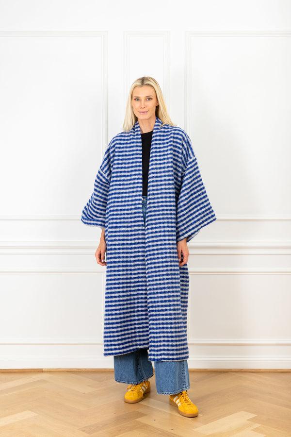 la vie Cobalt Wool Stripes Maxi Duster