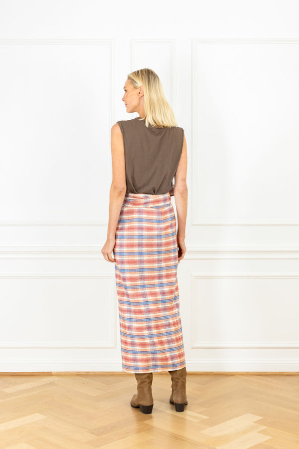 La Vie Cream Plaid Cotton Maxi Wrap Skirt