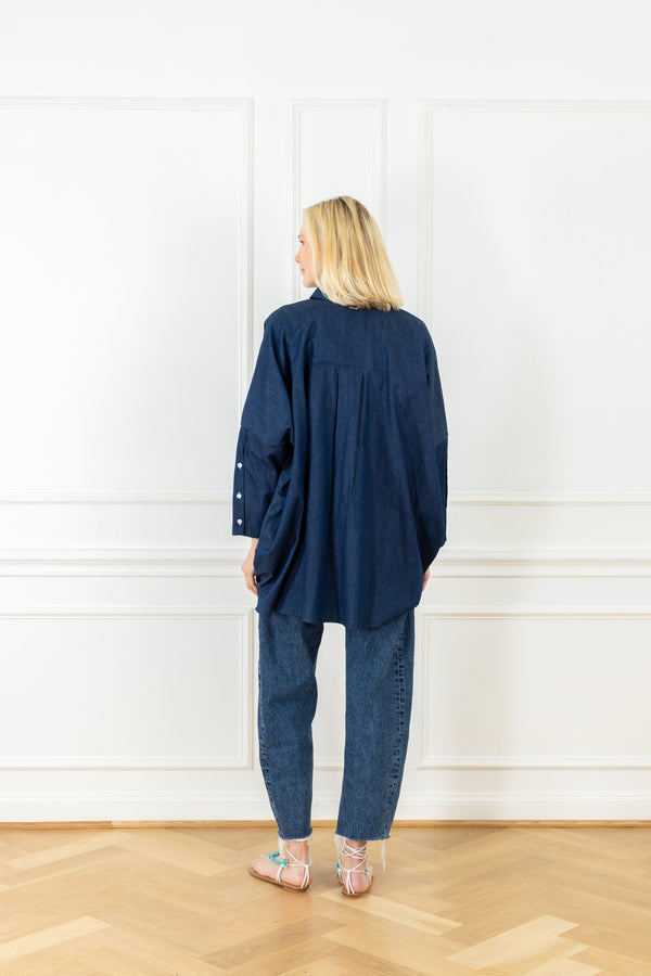 La Vie Dark Chambray Denim Boyfriend Shirt