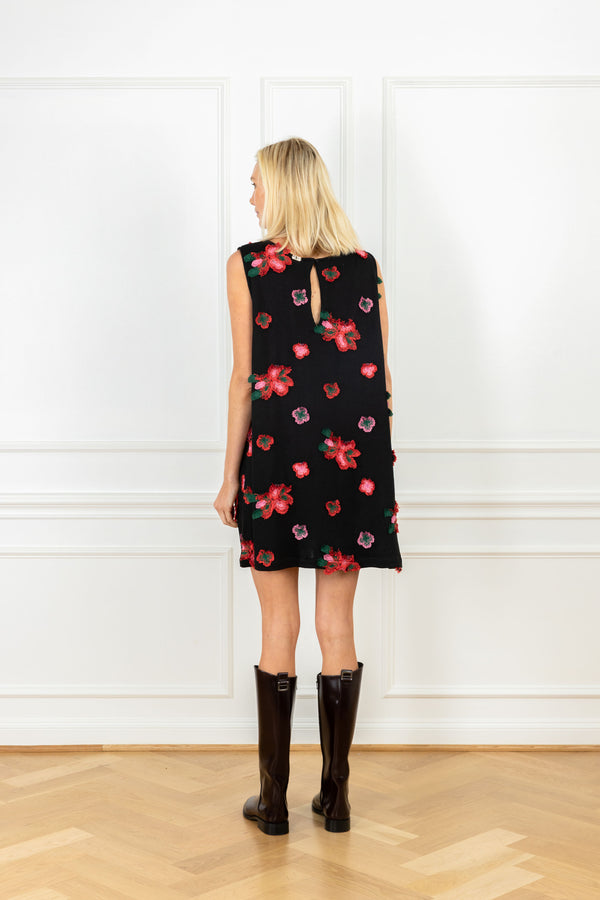 La Vie Fringe Florals Ribbed Mini A-Line Dress