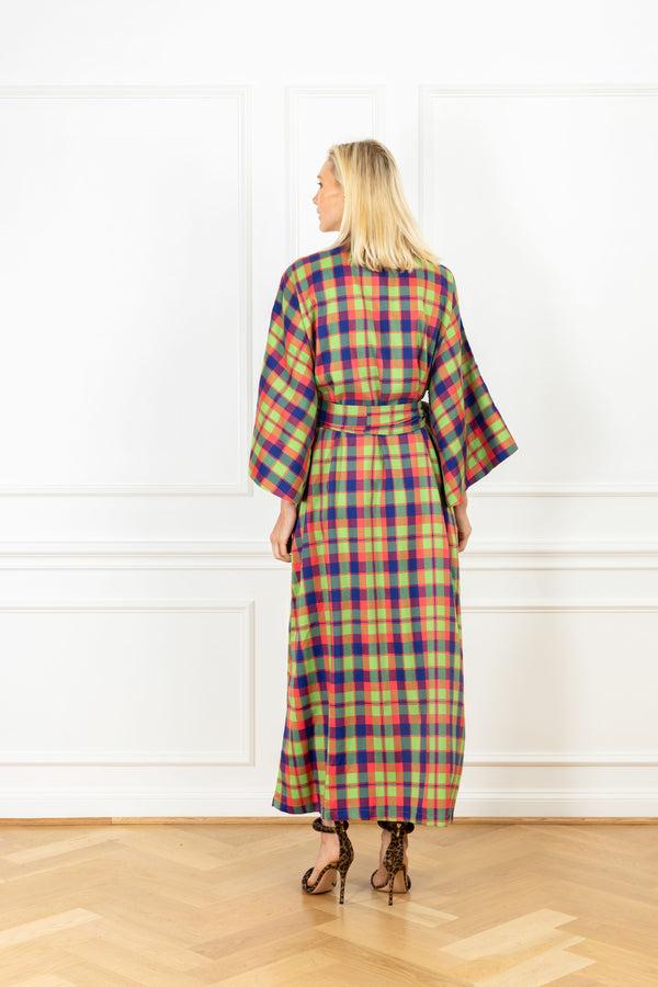 La Vie Garnet Plaid Maxi Wrap Dress