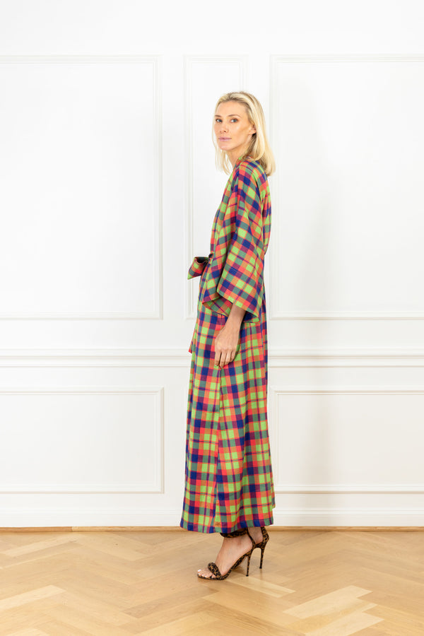 La Vie Garnet Plaid Maxi Wrap Dress