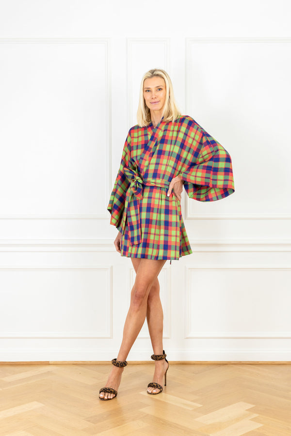 la vie Garnet Plaid Mini Wrap Dress