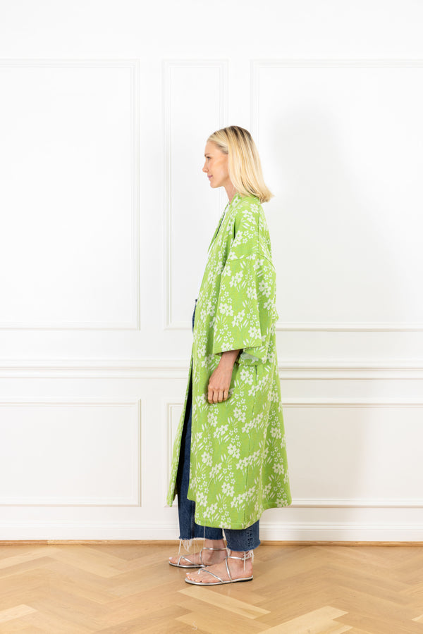 La Vie Green Ivory Woven Maxi Duster