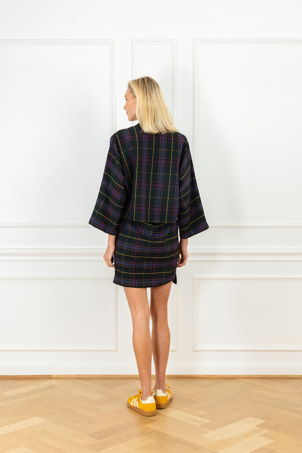 La Vie Holiday Plaid Mini Wrap Skirt