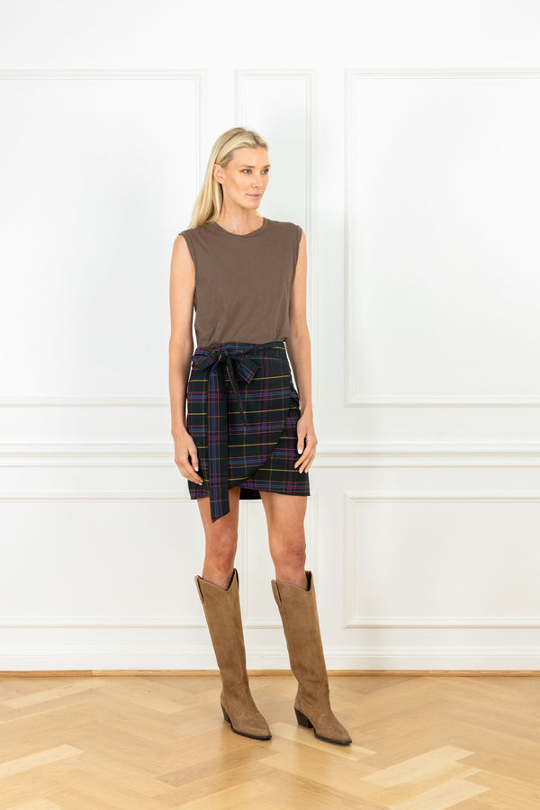 La Vie Holiday Plaid Mini Wrap Skirt