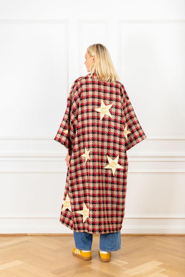 La Vie Houndstooth Wool Patch Maxi Duster