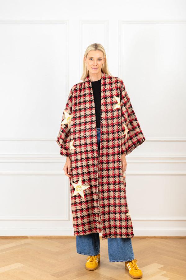 la vie Houndstooth Wool Patch Maxi Duster