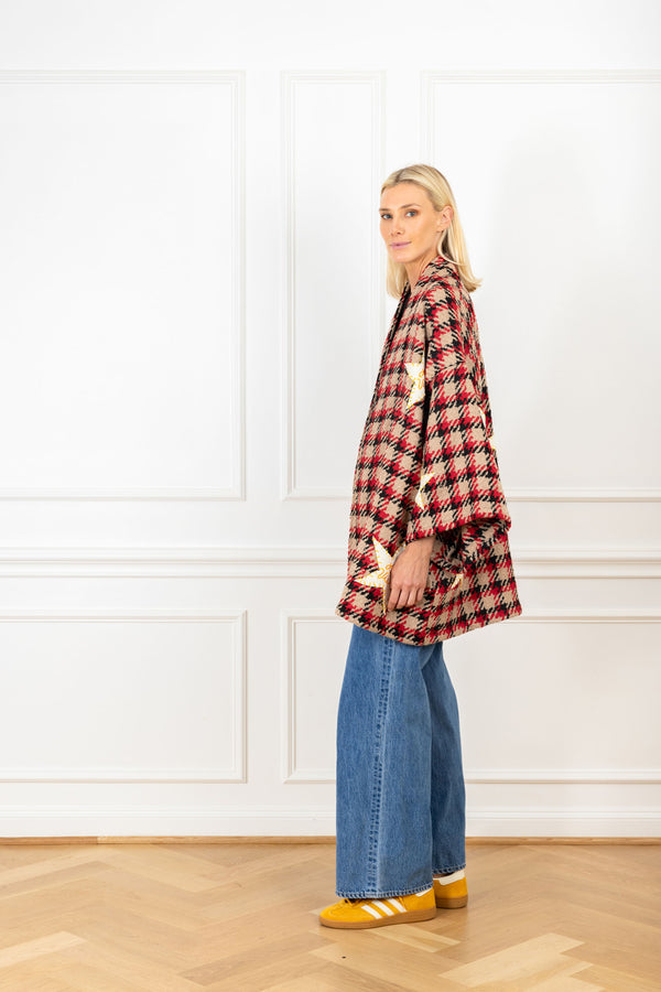 La Vie Houndstooth Wool Patch Mini Duster