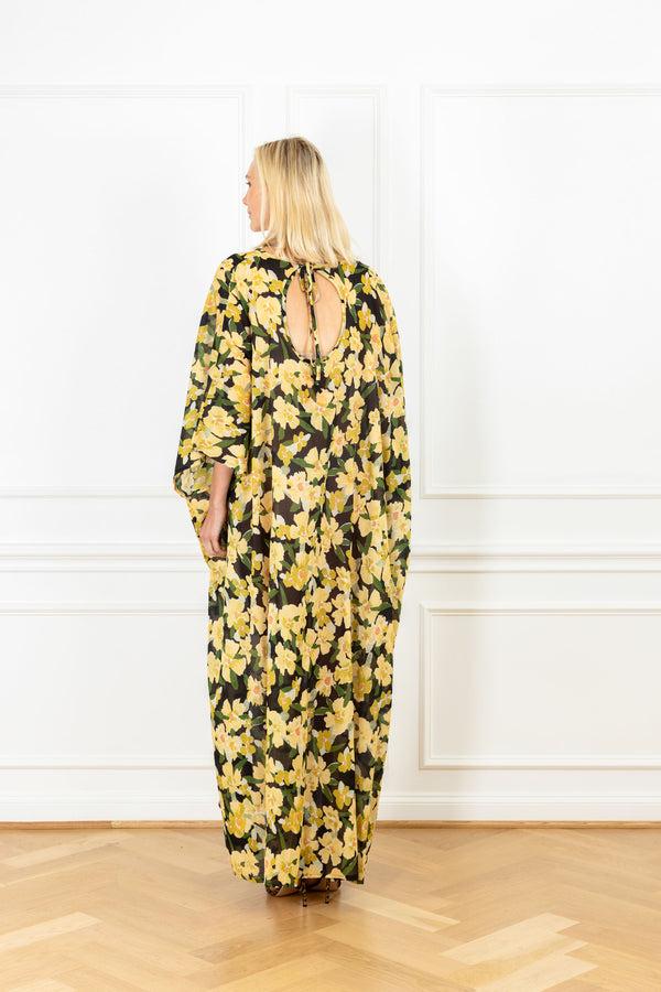 La Vie Jasmine Florals Cotton Maxi Keyhole Caftan