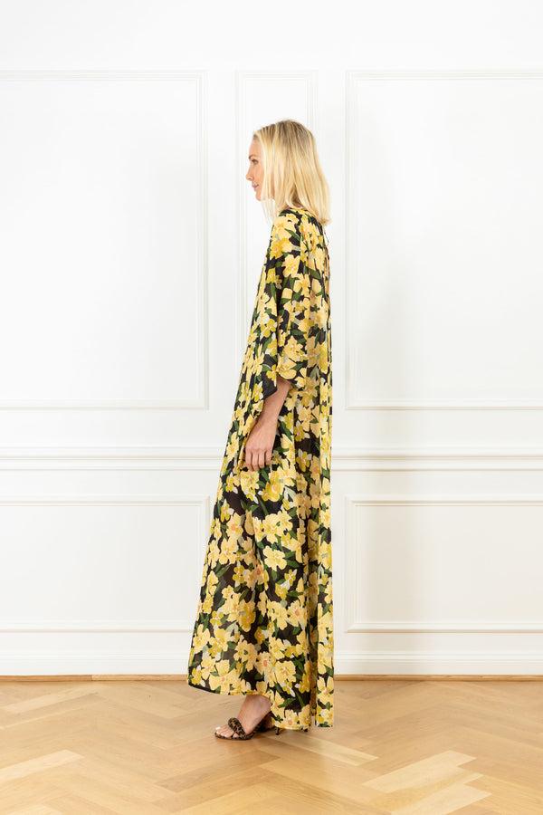 La Vie Jasmine Florals Cotton Maxi Keyhole Caftan