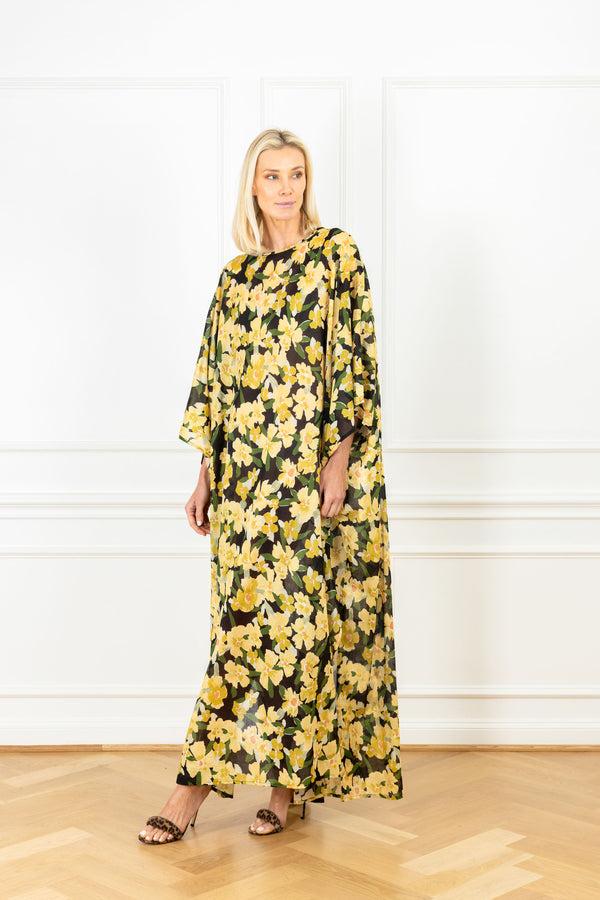 la vie Jasmine Florals Cotton Maxi Keyhole Caftan