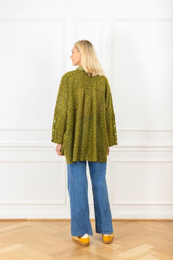 La Vie Moss Green Grid Boyfriend Shirt