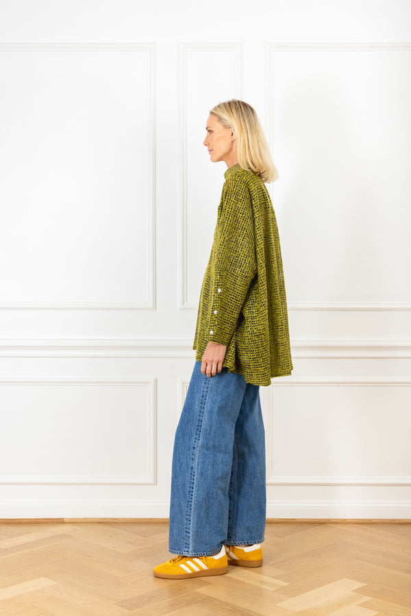 La Vie Moss Green Grid Boyfriend Shirt