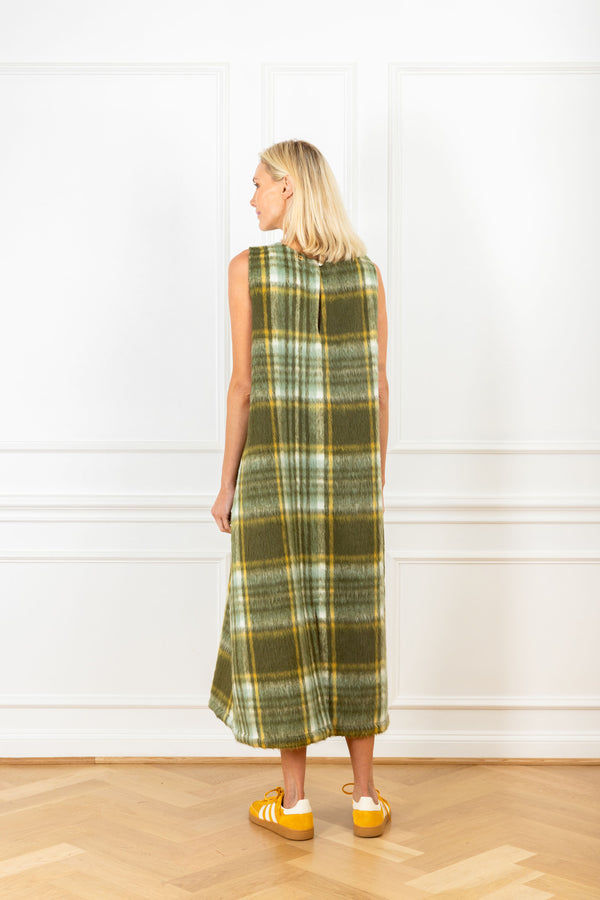 La Vie Olive Plaid Patch Maxi A-Line Dress