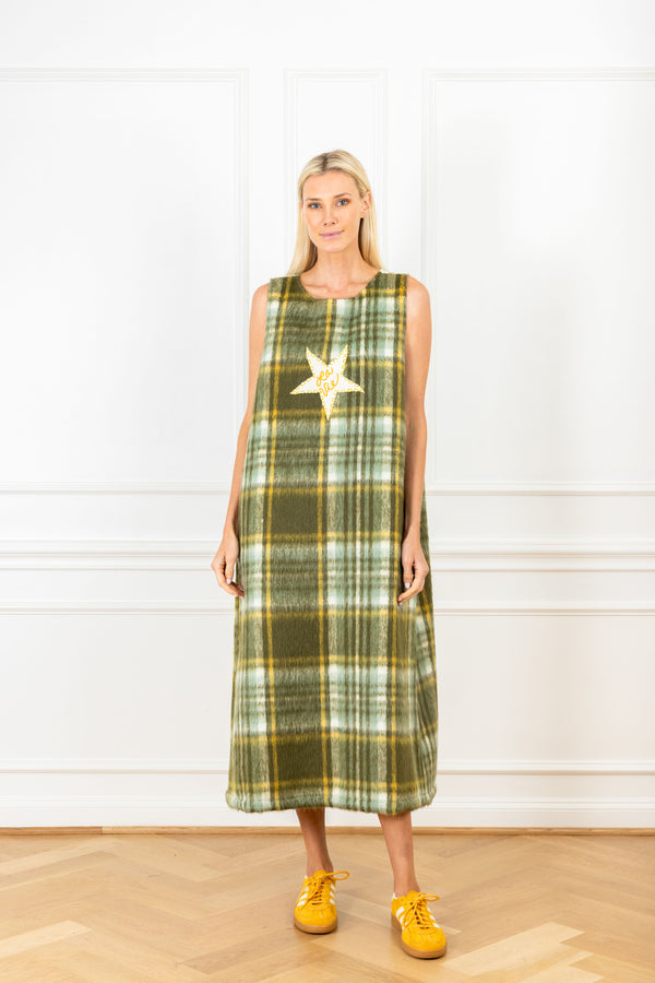 la vie Olive Plaid Patch Maxi A-Line Dress