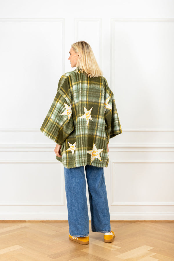 La Vie Olive Plaid Patch Mini Duster
