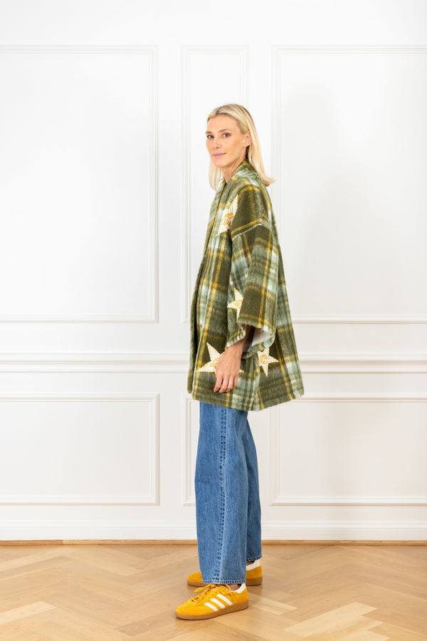 La Vie Olive Plaid Patch Mini Duster