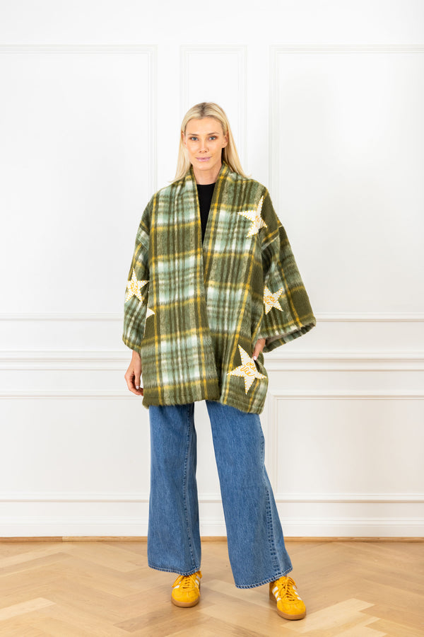 la vie Olive Plaid Patch Mini Duster