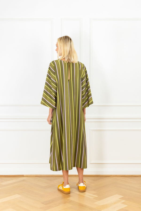 La Vie Olive Stripe Maxi Lounge Dress
