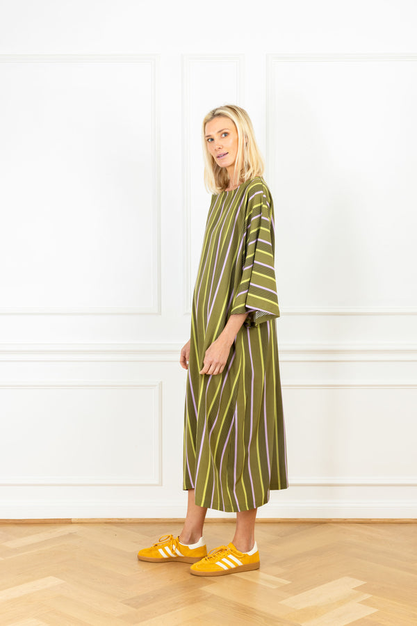 La Vie Olive Stripe Maxi Lounge Dress