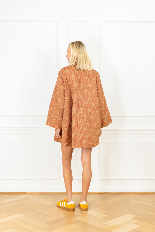 La Vie Palm Embroidery Quilted Mini Dress Coat