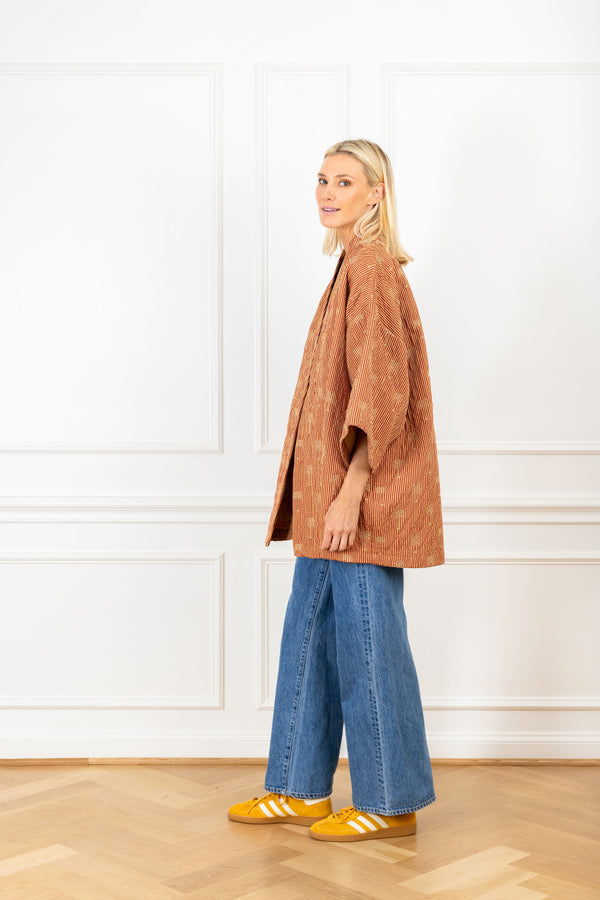 La Vie Palm Embroidery Quilted Mini Duster