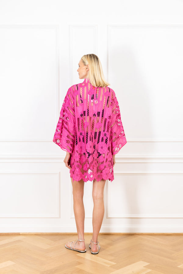 La Vie Pink Linear Lace Mini Caftan