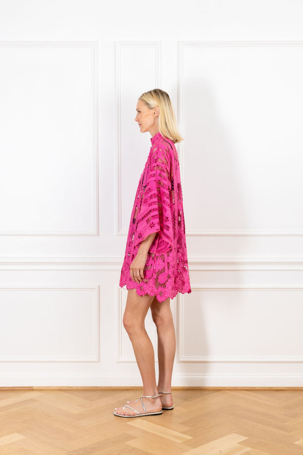 La Vie Pink Linear Lace Mini Caftan