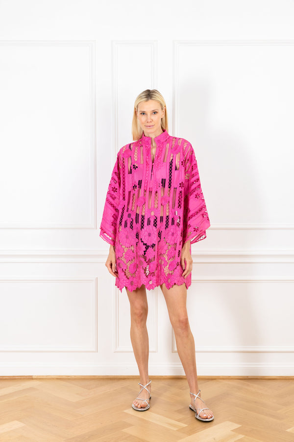 la vie Pink Linear Lace Mini Caftan
