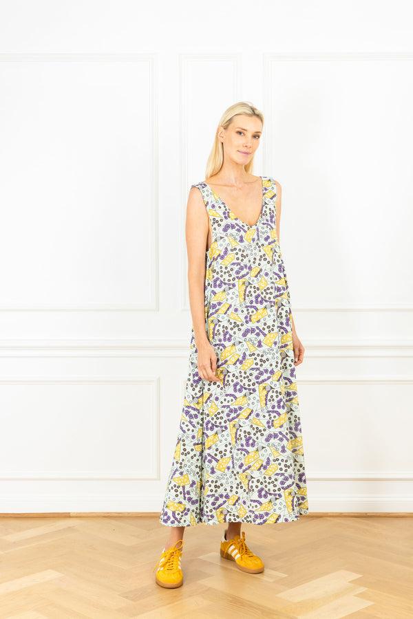 la vie Purple Mini Florals Maxi Swing Dress