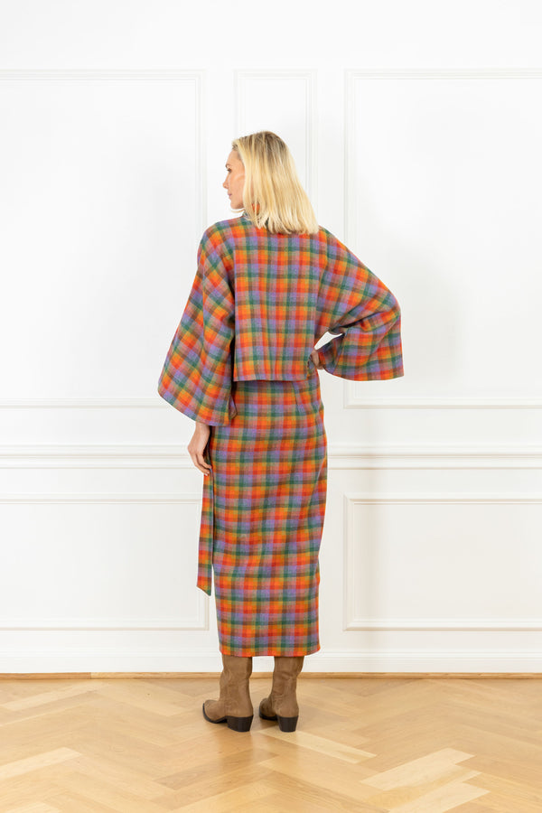 La Vie Rainbow Check Woven Maxi Wrap Skirt
