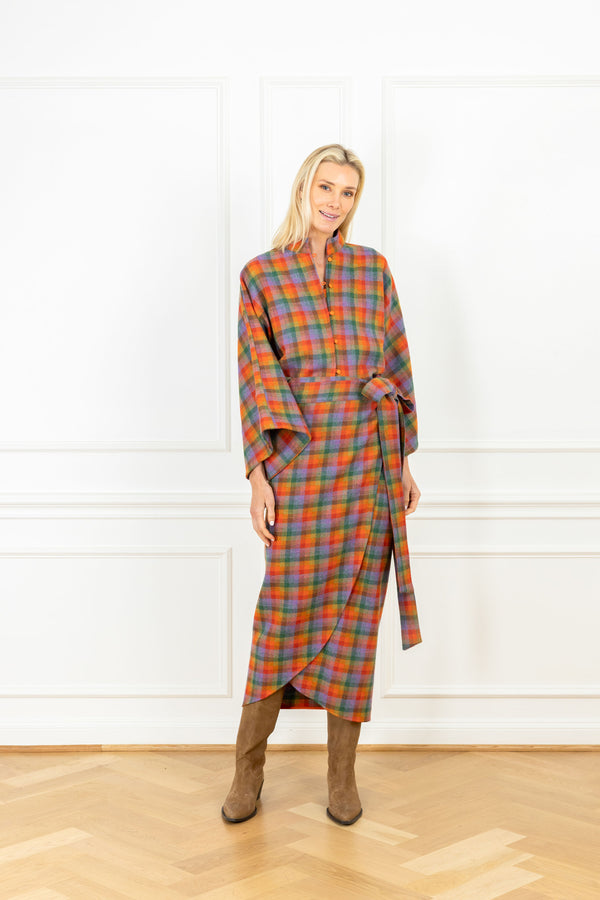 la vie Rainbow Check Woven Maxi Wrap Skirt