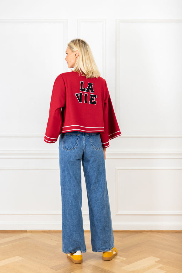 La Vie Red Wool Crest Cropped Jacket