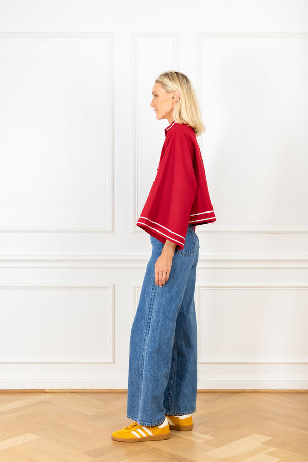 La Vie Red Wool Crest Cropped Jacket