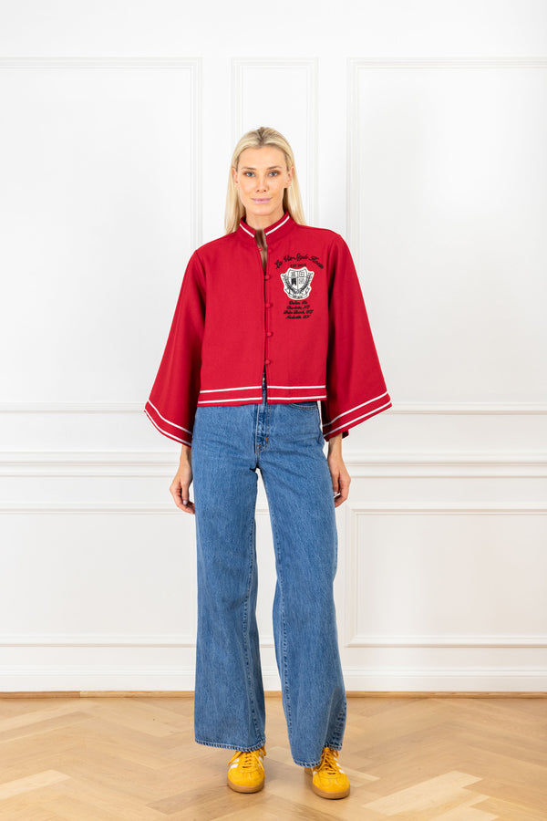 la vie Red Wool Crest Cropped Jacket