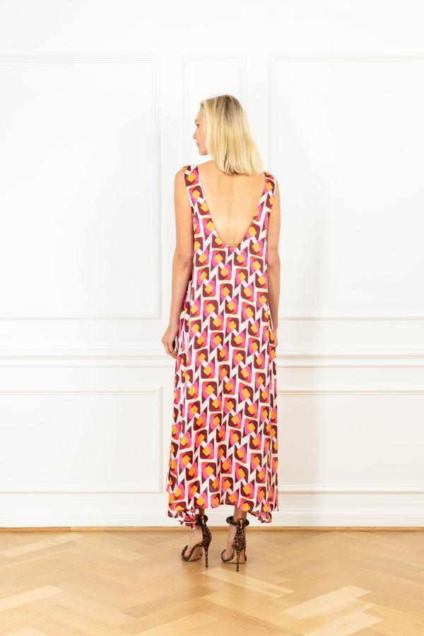 la Vie Sangria Retro Satin Maxi Swing Dress
