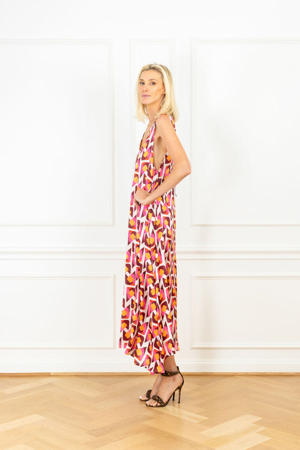 la Vie Sangria Retro Satin Maxi Swing Dress