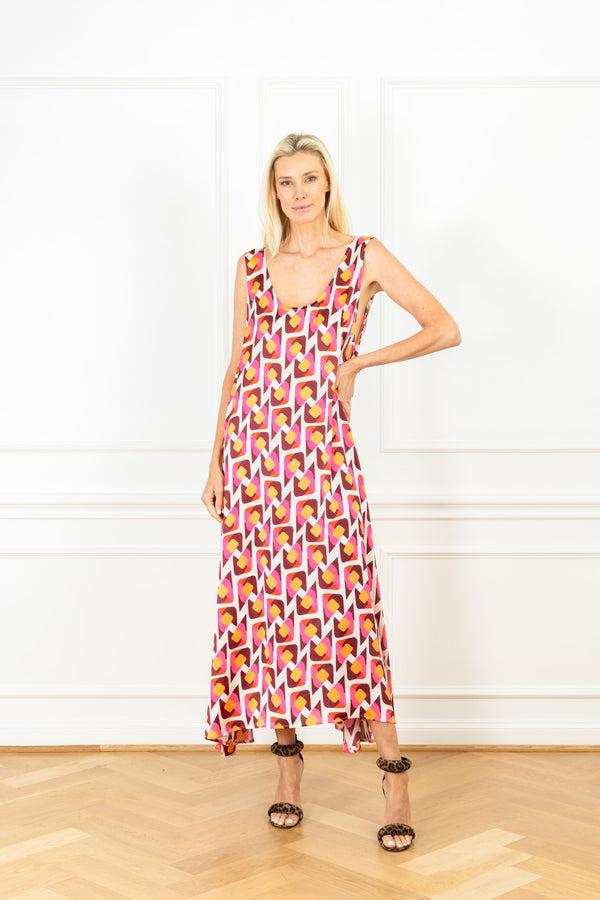 la vie Sangria Retro Satin Maxi Swing Dress