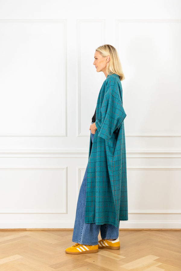 La Vie Teal Grid Maxi Duster