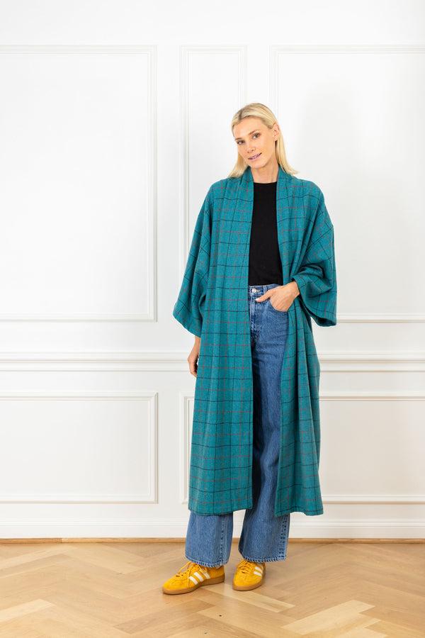 la vie Teal Grid Maxi Duster