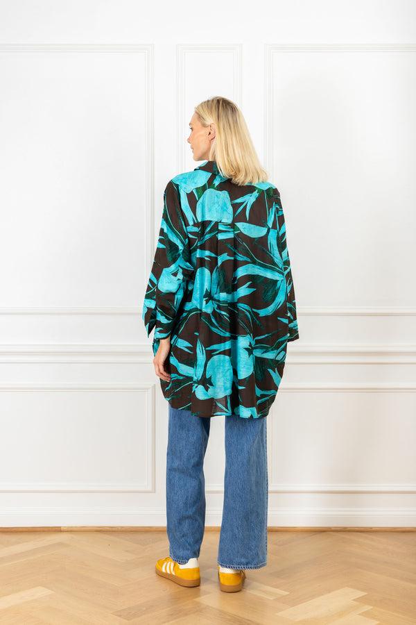 La Vie Turquoise Brushed Florals Boyfriend Shirt