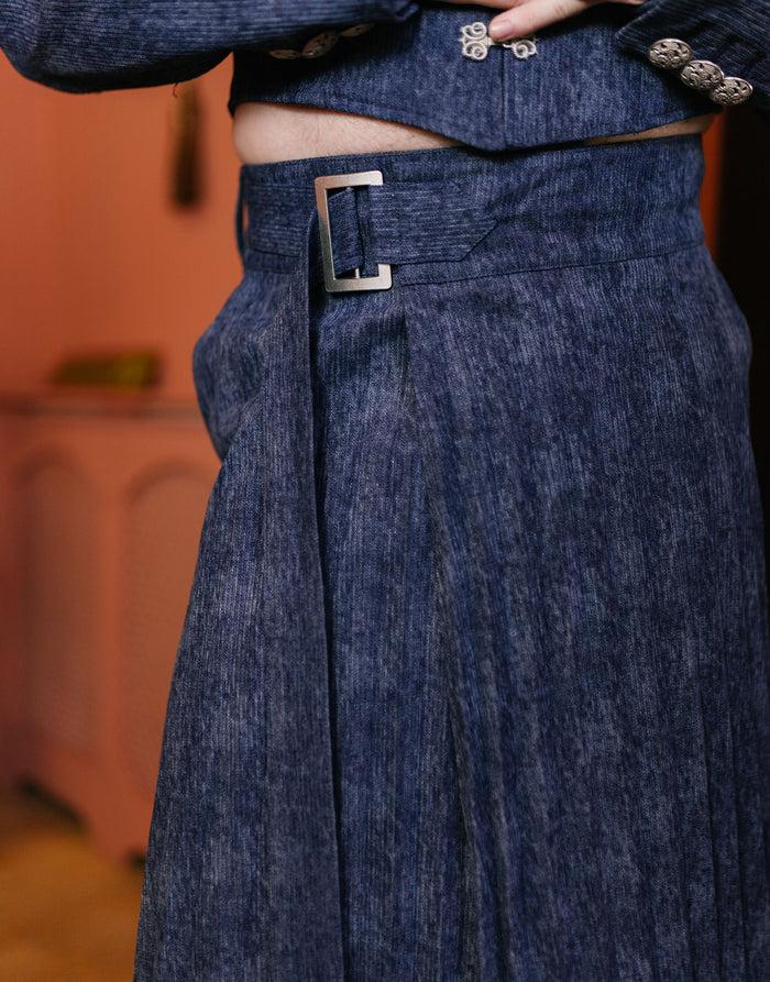Labelrail JB-009 Wrap Pleated Denim Skirt