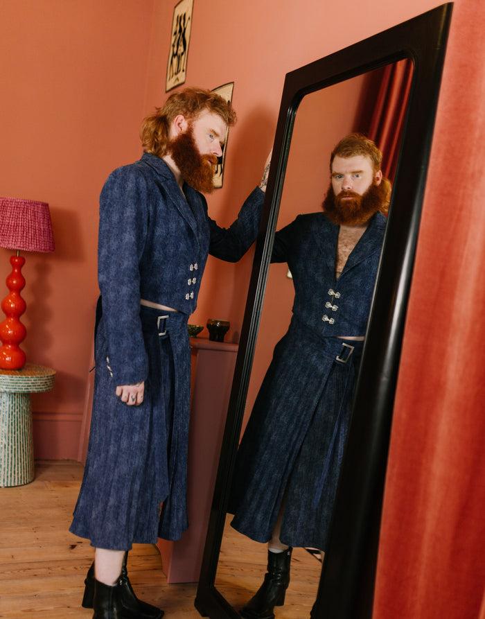 labelrail JB-009 Wrap Pleated Denim Skirt