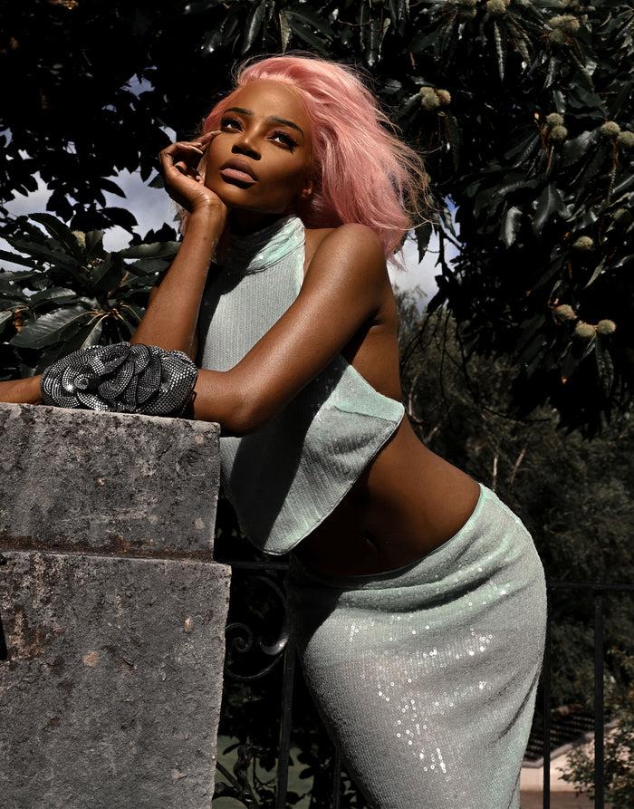 Labelrail JF-003 Sequin Column Maxi Skirt