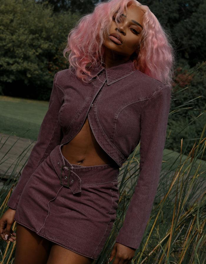 Labelrail JF-004 Cropped Belted Denim Jacket