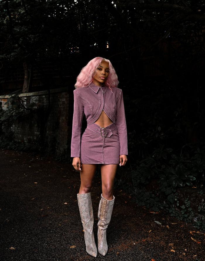 Labelrail JF-004 Cropped Belted Denim Jacket