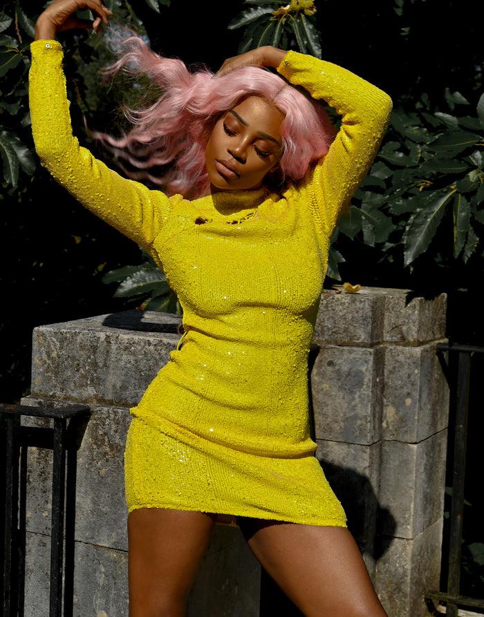 Labelrail JF-011 Sequin Front Split Mini Dress